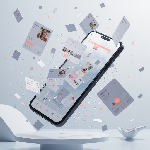 购物小程序二维码,彩色渐变设计,中央显示购物车图标和商品信息,周围有购物相关元素,橙色背景